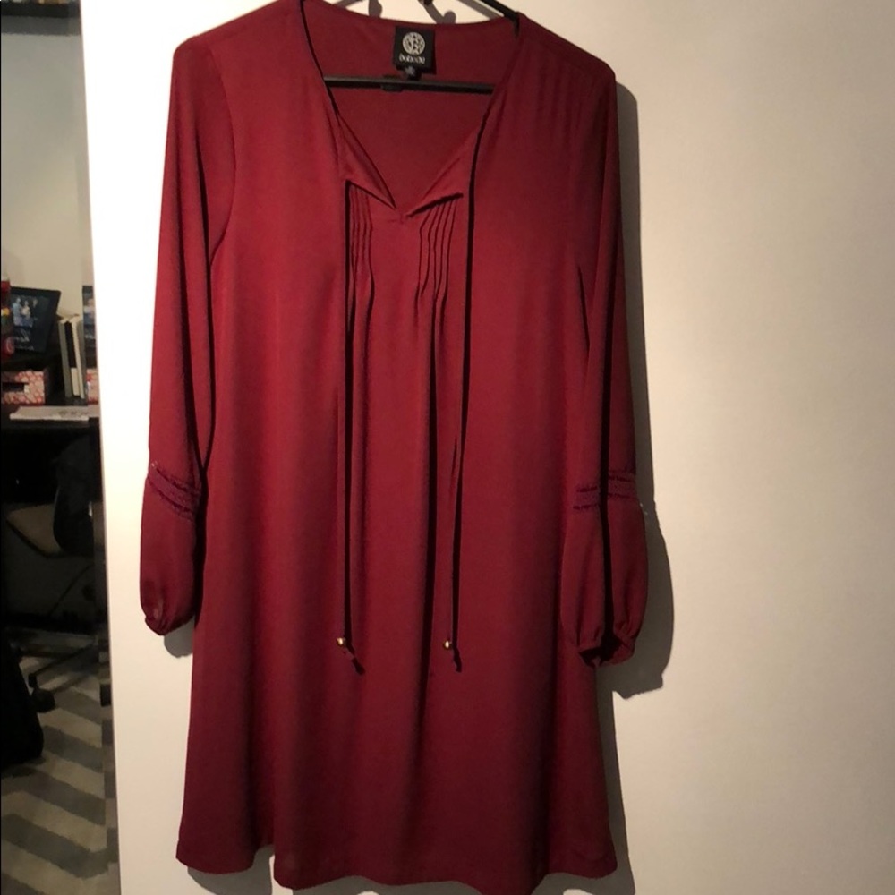 Burgundy boho long sleeve dress